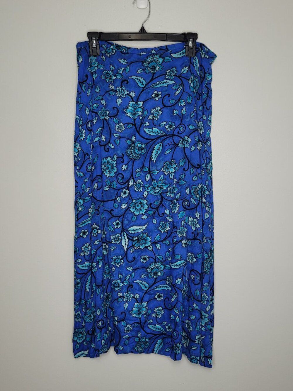 Vintage Kathie Lee blue tones floral whimsy artsy bold maxi skirt 14